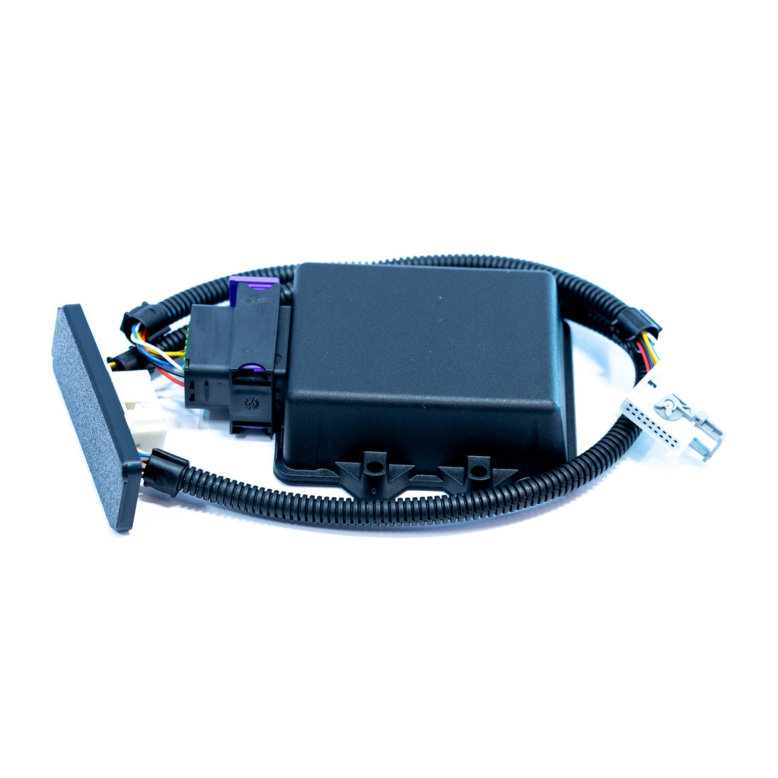 Electronic control module with attached wiring harness inside branded black box