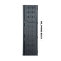 Tall black Alpine storage box with dual latches and vented panel design shown upright.