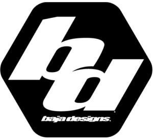 White Baja Designs logo with stylized lowercase 'bd' on a black background.