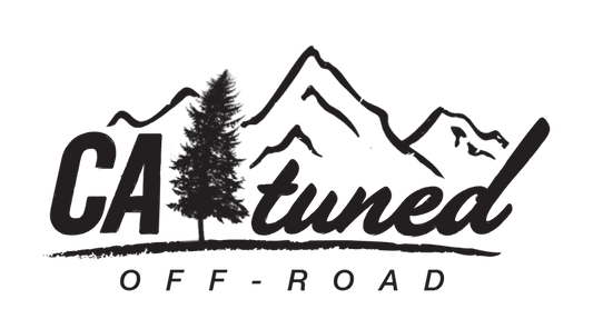 CA Tuned Off-Road logo with tree silhouette and mountain outline in background