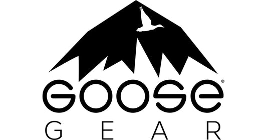 Goose Gear logo with mountain silhouette and flying goose graphic above stylized text