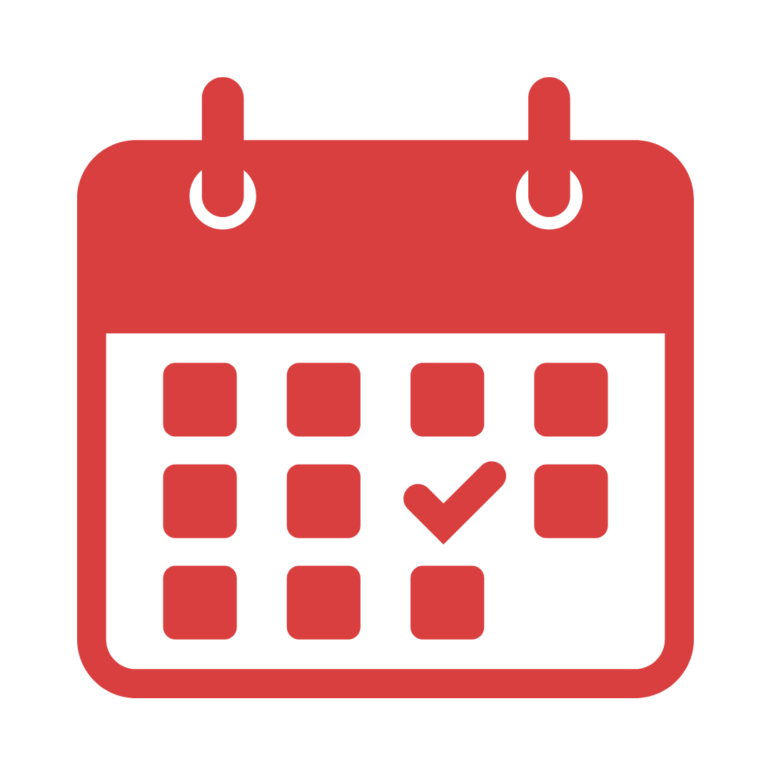 Red calendar icon with a check mark on one day