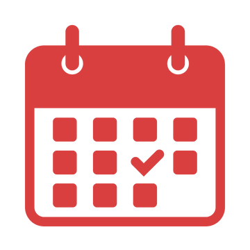 Red calendar icon with a check mark on one day