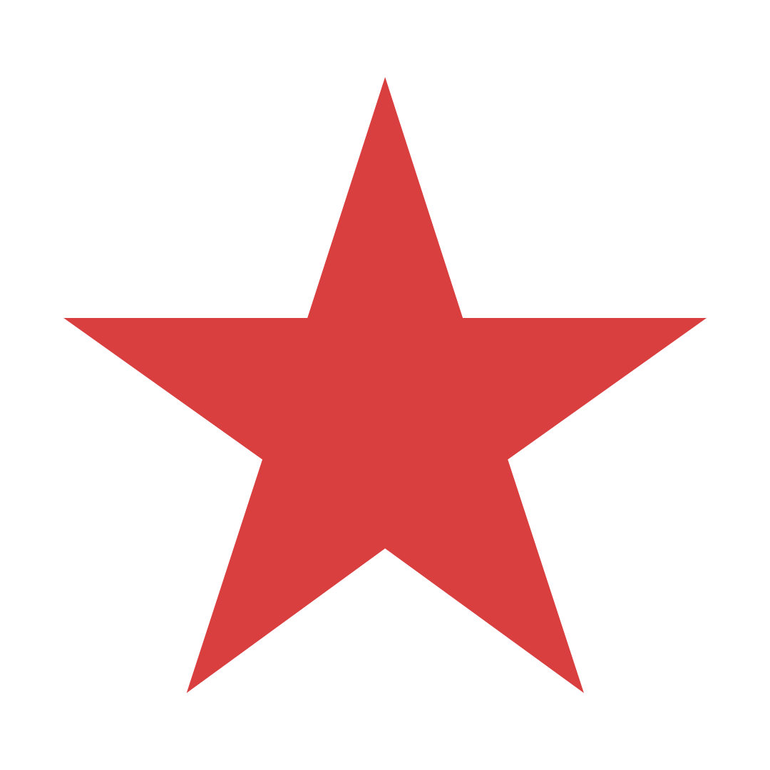 Solid red five-point star on a transparent background