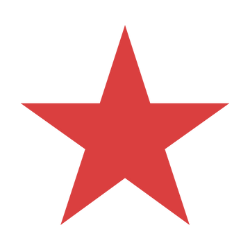 Solid red five-point star on a transparent background