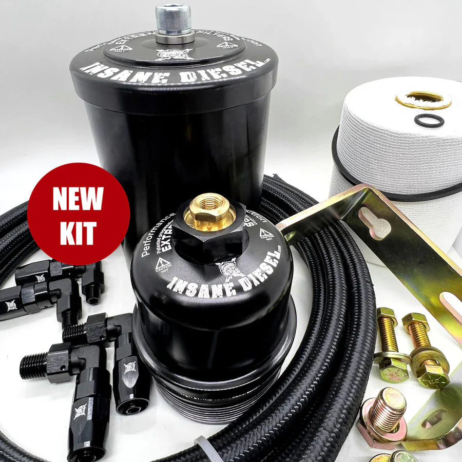 Black 'Insane Diesel' fuel system components on a white background with a red 'NEW KIT' label.
