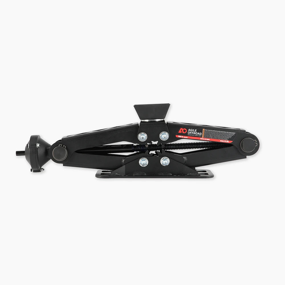 Compact trail-ready heavy duty scissor jack by Agile Offroad — 7000 lb capacity, 20.5-inch lift height.