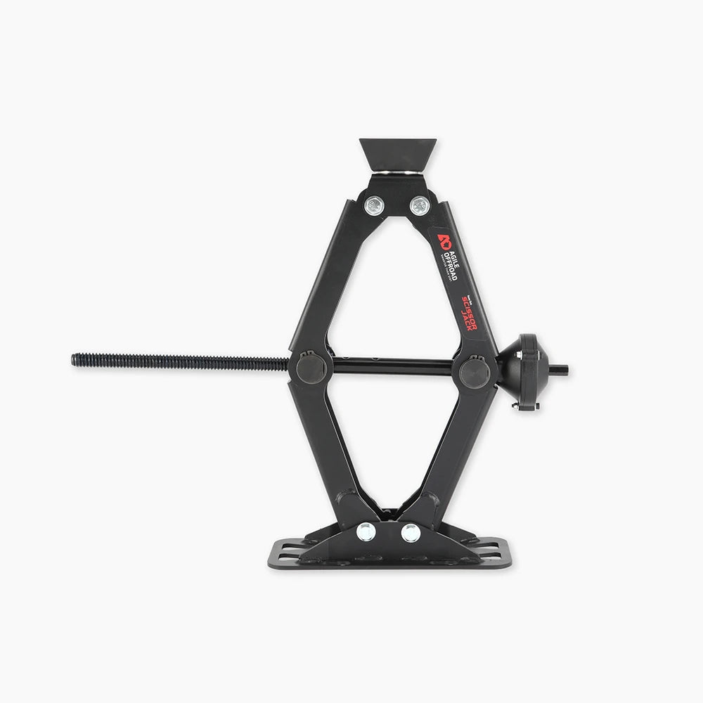 Agile Offroad heavy duty scissor jack extending to 20.5 inches, providing ample lift height for off-road vehicles and trail repairs.