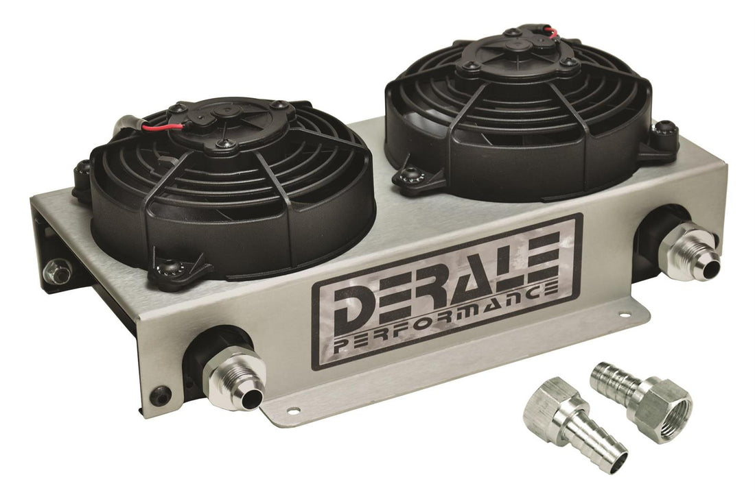 transmission cooler dual fan an fittings derale twin high performance flow horsepower diesel oil fluid hyper remote kit thermostat relay reduced temp kit
